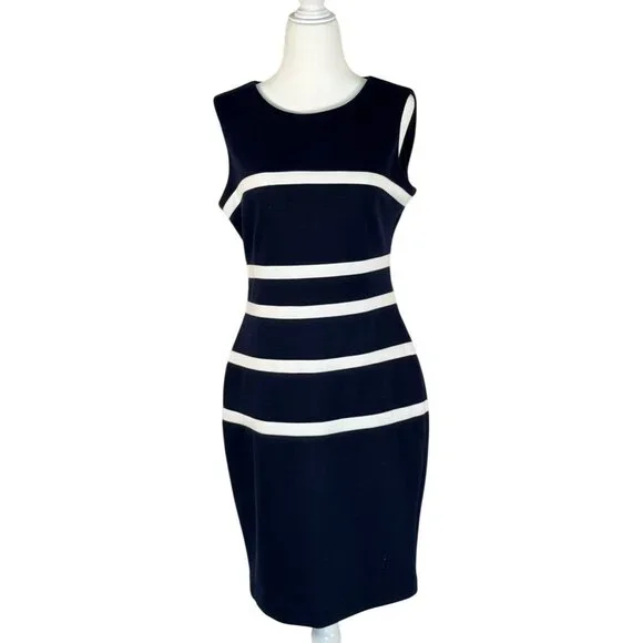 Tommy Hilfiger Size M Blue & White Striped Sheath Dress Womens stretch comfort - Picture 1 of 8